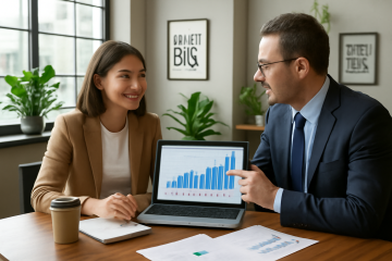 Imagem de um empresário analisando opções de empréstimo para iniciar um novo negócio.