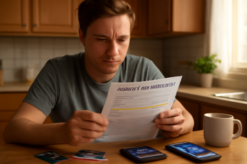 Imagem mostrando uma fatura de cartão de crédito com marcas de taxas escondidas.