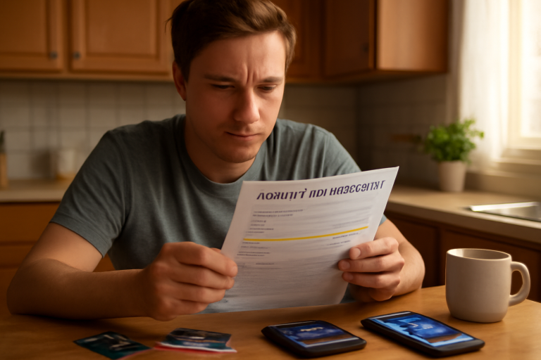 Imagem mostrando uma fatura de cartão de crédito com marcas de taxas escondidas.