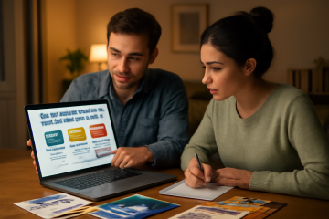 Ilustração sobre como escolher um cartão de crédito sem pagar anuidade.