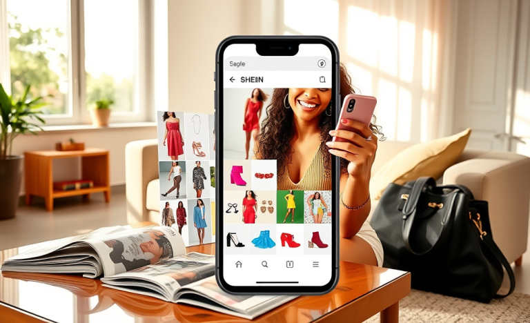 Imagem do aplicativo da SHEIN mostrando ofertas e moda exclusiva.