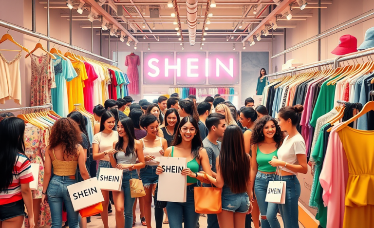 Imagem das novidades da SHEIN com várias roupas e acessórios em destaque.